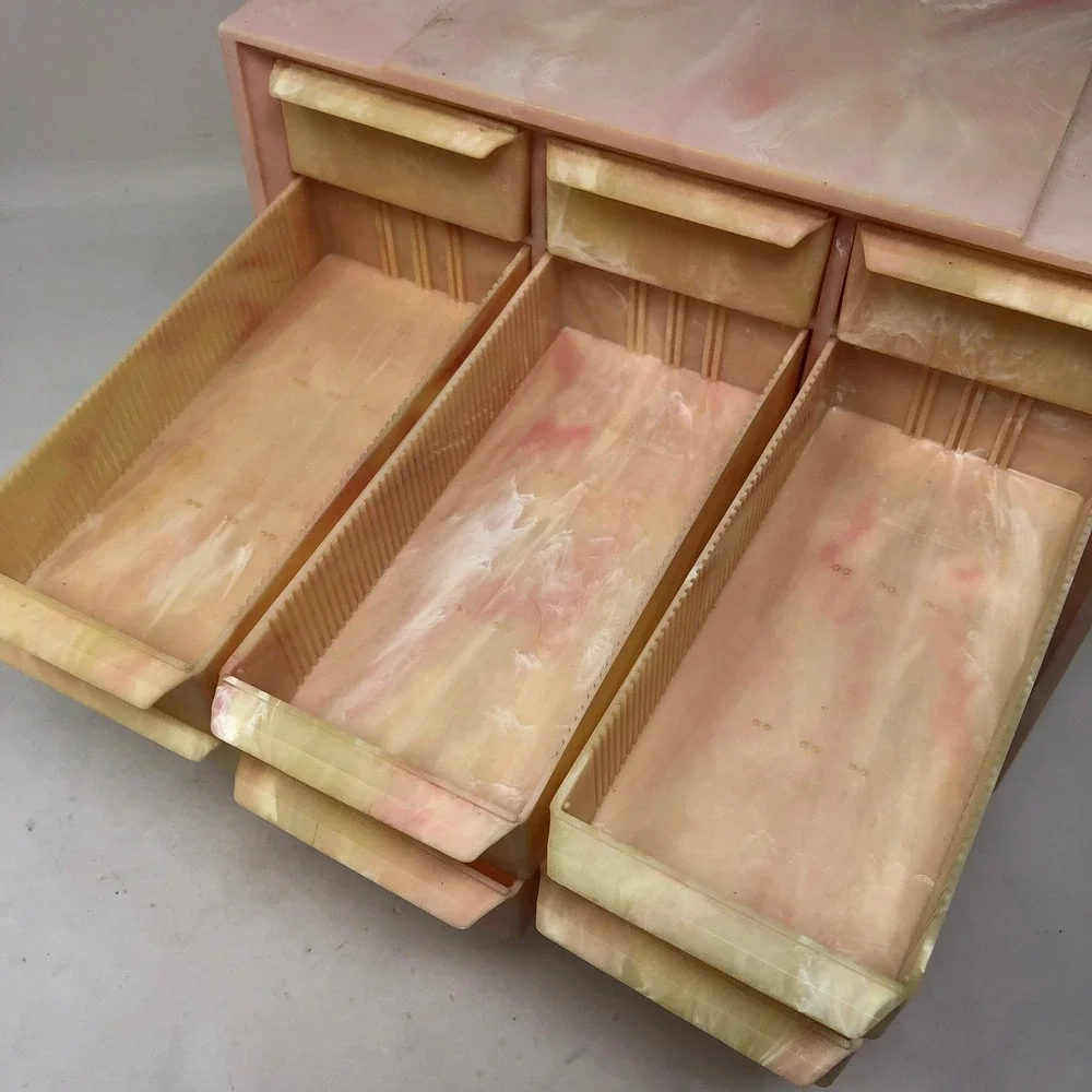 Vintage AkrovMils 10 Drawer Storage Cabinet Pink Swirl Marbled Plastic Organizer